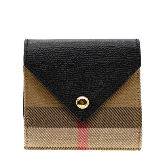 Burberry Women’s Lila Haymarket Check Compact Trifold Wallet Black - Picture 1 of 8